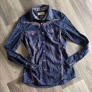 Navy Western Style Shirt with Embellishments